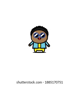 Vector design of curly haired male mascot wearing glasses