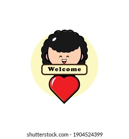 Diseño vectorial de una persona de cabello rizado diciendo bienvenida