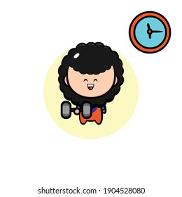 Diseño vectorial de una persona de cabello rizado levantando una bestia