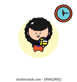 Vector design of curly haired person holding a volleyball