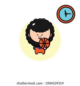 Vektordesign von schwach haarigen Personen mit Basketball
