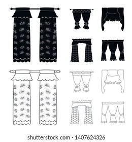 Vector design of curtains and drapes icon. Set of curtains and blinds stock vector illustration.