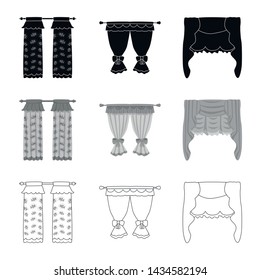 Vector design of curtains and drapes icon. Collection of curtains and blinds vector icon for stock.