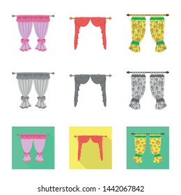 Vector design of curtains and drapes logo. Set of curtains and blinds stock symbol for web.
