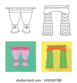 Vector design of curtains and drapes logo. Set of curtains and blinds stock symbol for web.
