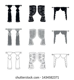 Vector design of curtains and drapes sign. Set of curtains and blinds stock symbol for web.