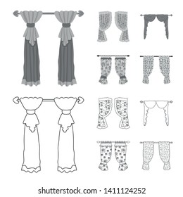 Vector design of curtains and drapes symbol. Set of curtains and blinds stock vector illustration.