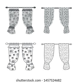 Vector design of curtains and drapes symbol. Collection of curtains and blinds stock symbol for web.