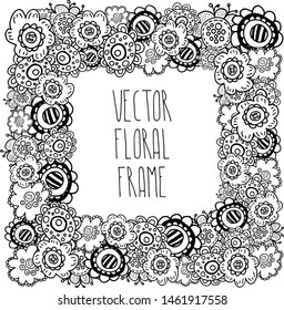 Vector design. Customised color frame with doodle flowers.  For covers, printing on fabric, cards, invitations.
