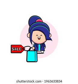Vector design of cute blue girl carrying groceries