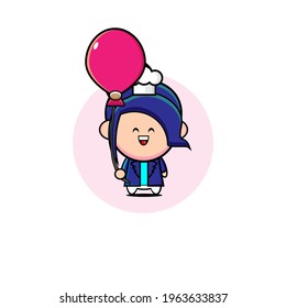 Vector design of cute blue girl carrying balloons