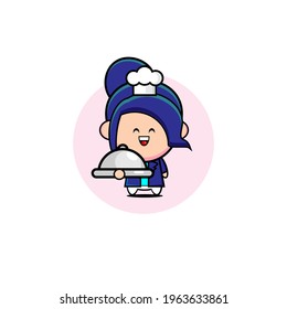 Vector design of cute blue girl carrying food