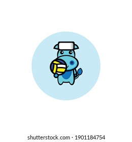 Vector design of cute blue hippo playing volleyball
