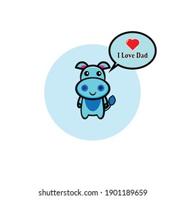 Vector design of cute blue hippo saying i love dad