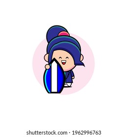 Vector design of cute blue lady taking a sky board