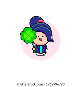 Vector design of cute blue lady will be bringing lucky leaves