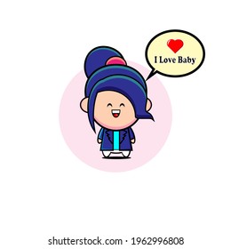 Vector design of cute blue lady will say i love baby