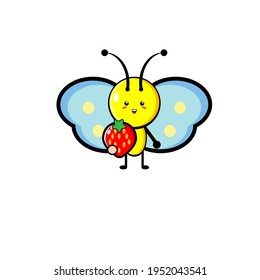 Vector design of cute butterflies eating strawberries