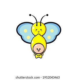 Vector design of cute butterfly carrying an orange mascot