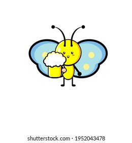 Vector design of cute butterfly drinking beer