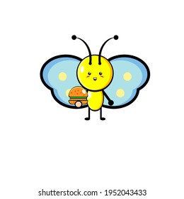 Diseño vectorial de mariposa linda comiendo una hamburguesa