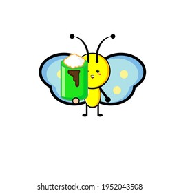 Vector design of cute butterfly eating putu cake