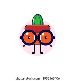 Vector design of cute cactus pot wearing glasses