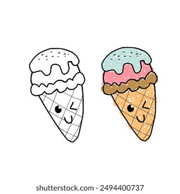 vector design cute character ice cream image suitable for food theme, sticker, template, holiday, kids content