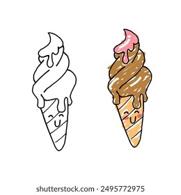 vector design cute character ice cream image suitable for food theme, sticker, template, holiday, kids content