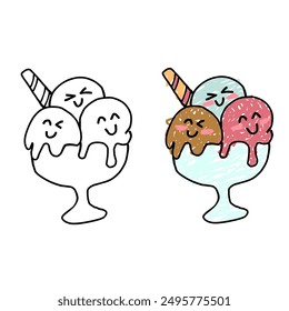 vector design cute character ice cream image suitable for food theme, sticker, template, holiday, kids content
