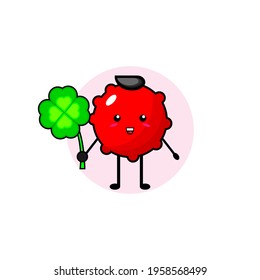 Vector design of cute cherries brings lucky leaves