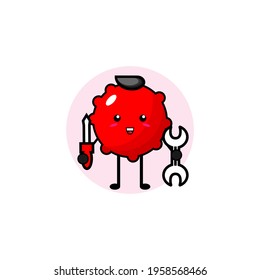 Vector design of cute cherry fruit carrying a mechanical device