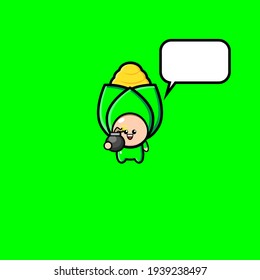 Vector design of cute corn mascot character carrying a bomb