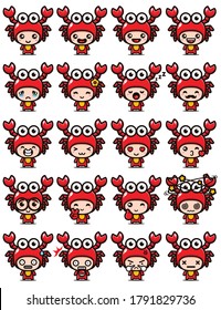vector design of cute crab mascot set