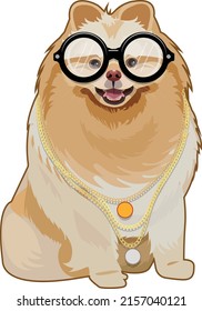 Diseño vectorial de un perro lindo con gafas y collar dorado