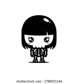 Diseño vectorial de un lindo personaje de cráneo femenino