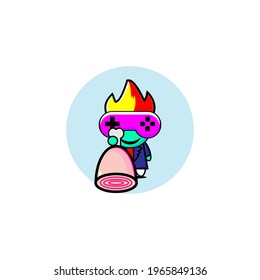 Vector design of cute gamer kid in blue wearing meat