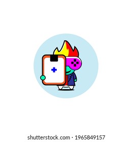 Vector design of cute gamer kid in blue carrying a medical note