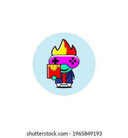 Vector design of cute gamer kid in blue wearing potato steak