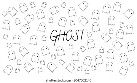 Vector Design Of Cute Ghost Wandering Around. Full HD Desktop Or Pc Wallpapers. Template For Halloween Brochure, Flyer, And Card.  