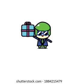 Vector design of cute green boy giving gifts
