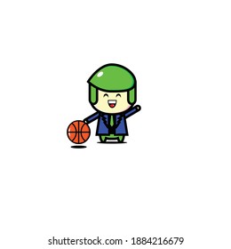 Vector design of cute green businessman playing basketball