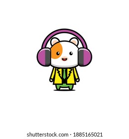 Vector design of cute guinea pig listening to music