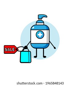 Vector design of cute hand sanitizer carrying groceries
