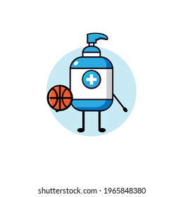 Vector design of cute hand sanitizer playing basketball