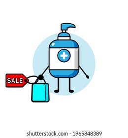 Vector design of cute hand sanitizer carrying groceries