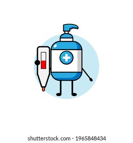 Vector design of cute hand sanitizer carrying temperature measuring device