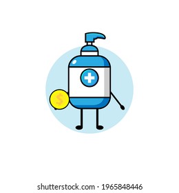 Vector design of cute hand sanitizer carrying coins