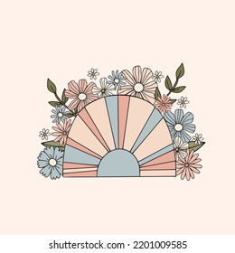 vector, design, cute, happy, illustration, summer, flower, rainbow, poster, cartoon, nature, card, leaf, pastel, colorful, graphic, decoration, pastel colors, pink, drawing, baby shower, floral, vinta