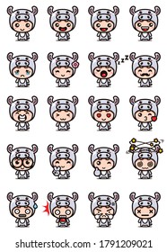 Vektordesign des süßen Hippo-Maskottsatzes